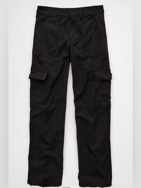 American Eagle Low Rise Baggy Straight Cargo Pant Black 12 NWT